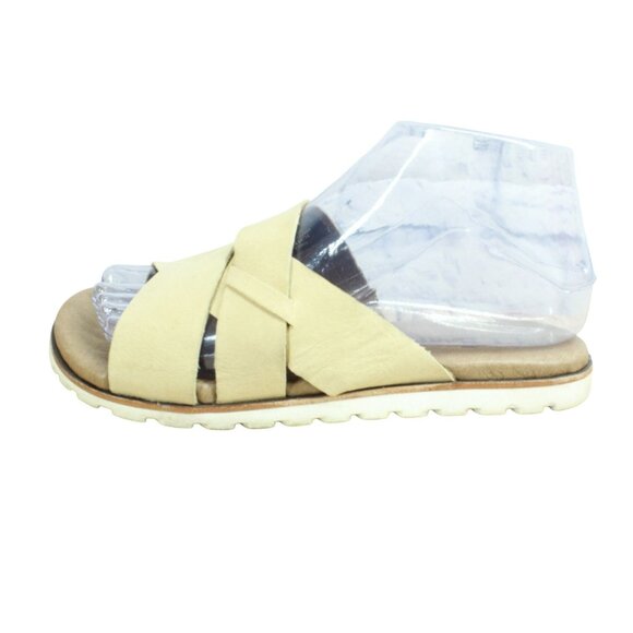 LL Bean Women's Tan Padded Leather Lakewashed Miniwedge Slide Sandals Size 6 M - Picture 1 of 9